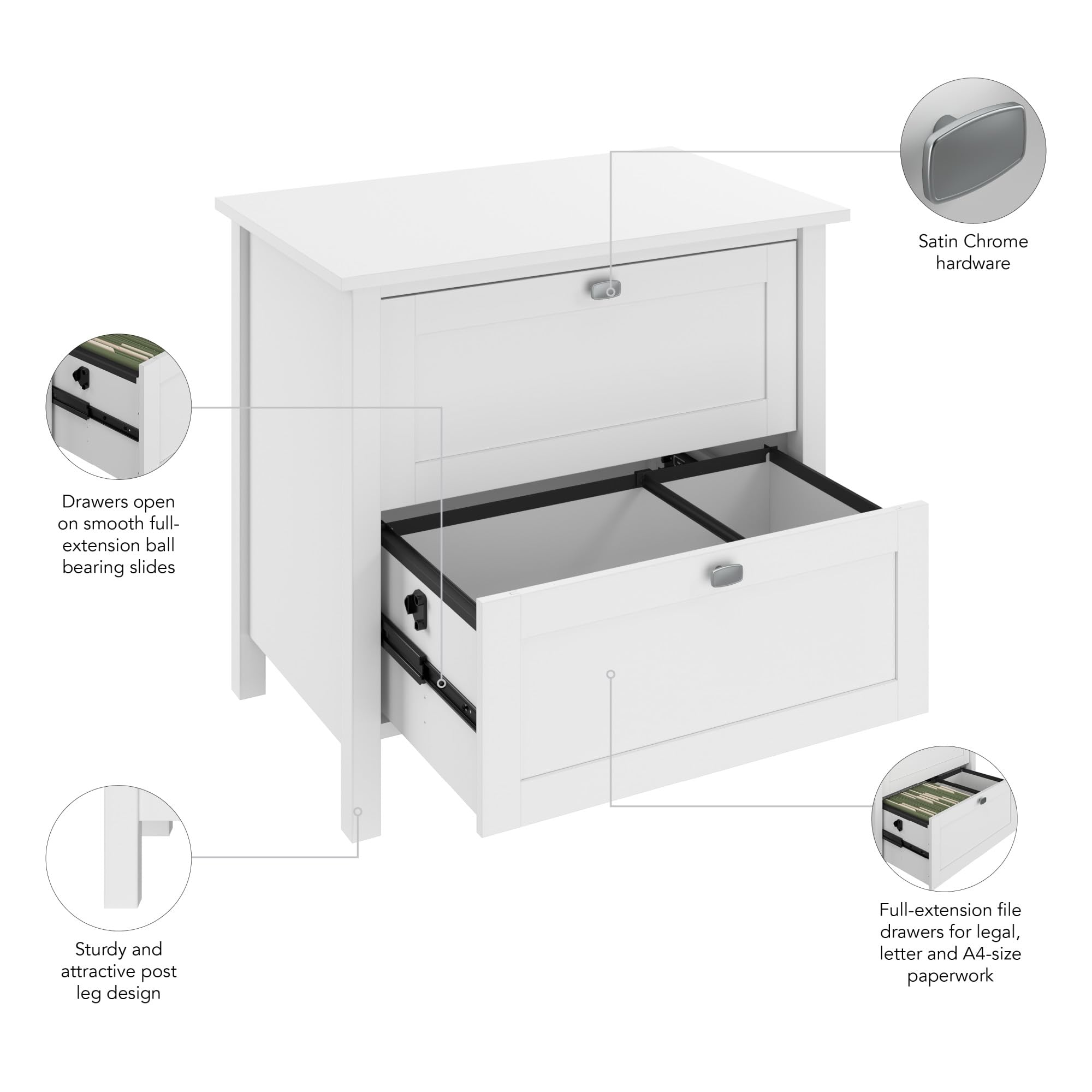 Bush Furniture Broadview 2-Drawer Lateral File Cabinet in Pure White - Home Office Storage Solution for Documents & Supplies