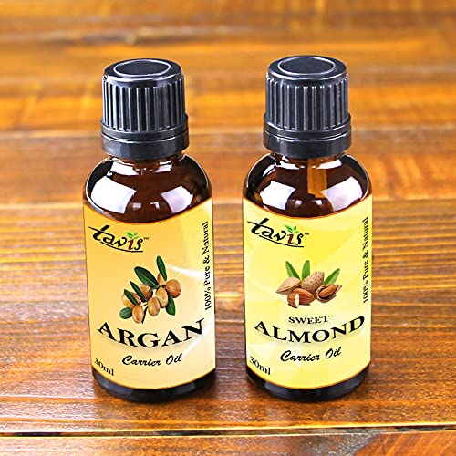 Pure Moroccan Argan Oil & Sweet Almond Oil for Hair & Skin - 60ml | Natural Moisturizer for Dry Hair, Scalp & Face | Vegan, Cold-Pressed & Chemical-Free