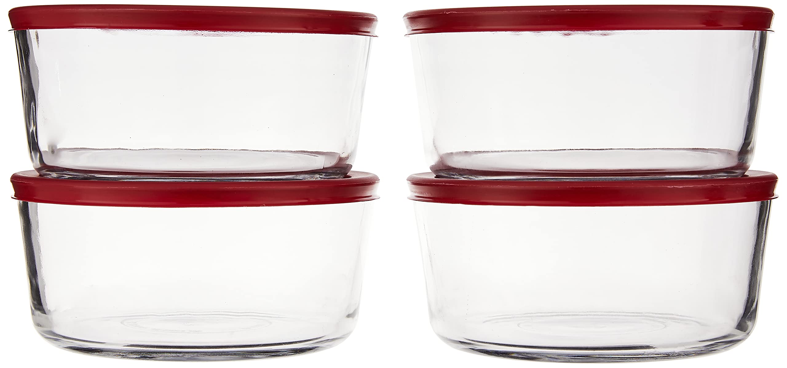 Anchor Hocking 7-Cup Round Glass Food Storage Containers with Airtight Red Plastic Lids - Set of 4 for Meal Prep, Leftovers & Pantry Organization | BPA-Free Kitchen Storage Solution