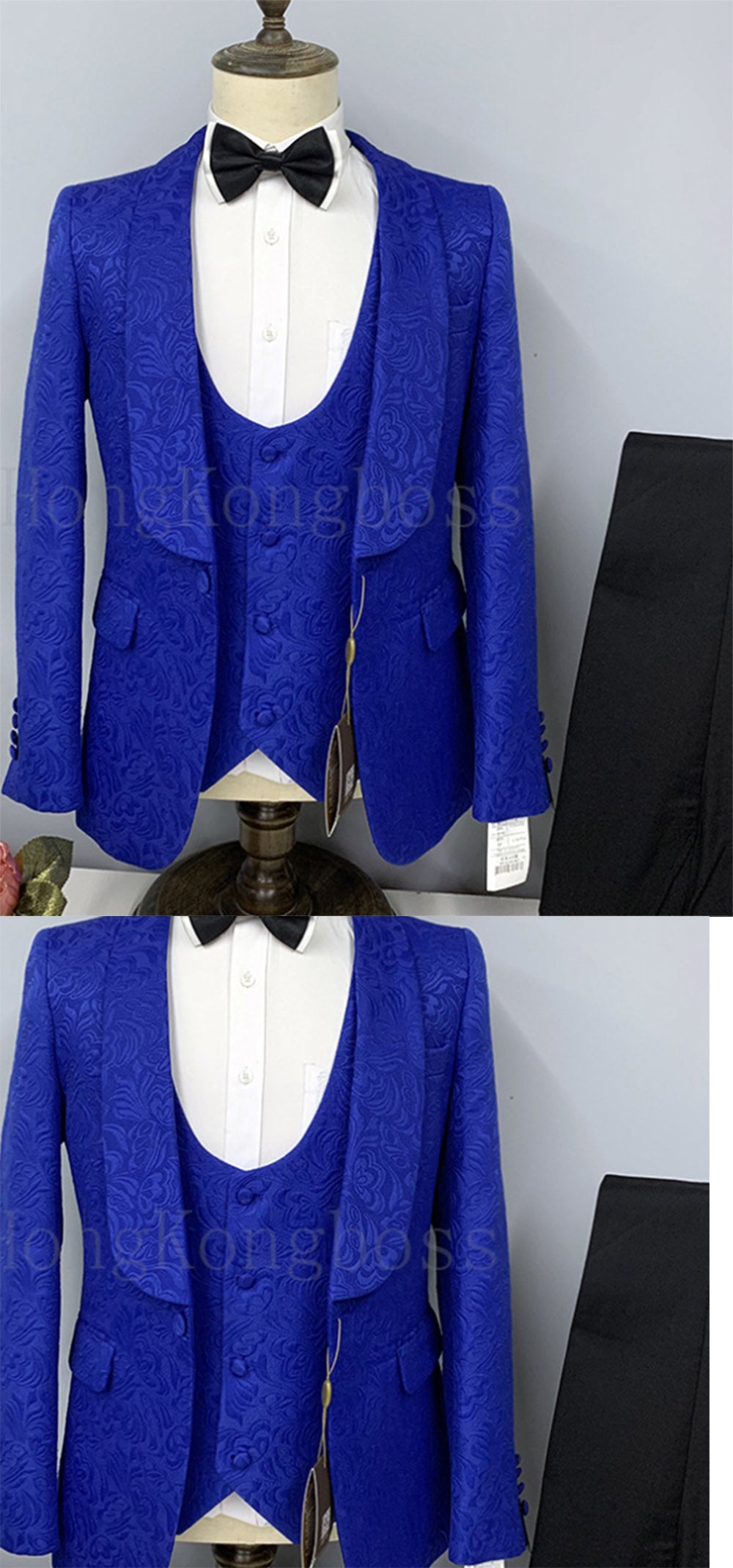 Royal Blue Floral Wedding Tuxedo Suit for Groom - 3 Piece Formal Prom Party Suit Set CB11130 | Elegant Evening Wear for Weddings, Proms & Special Occasions