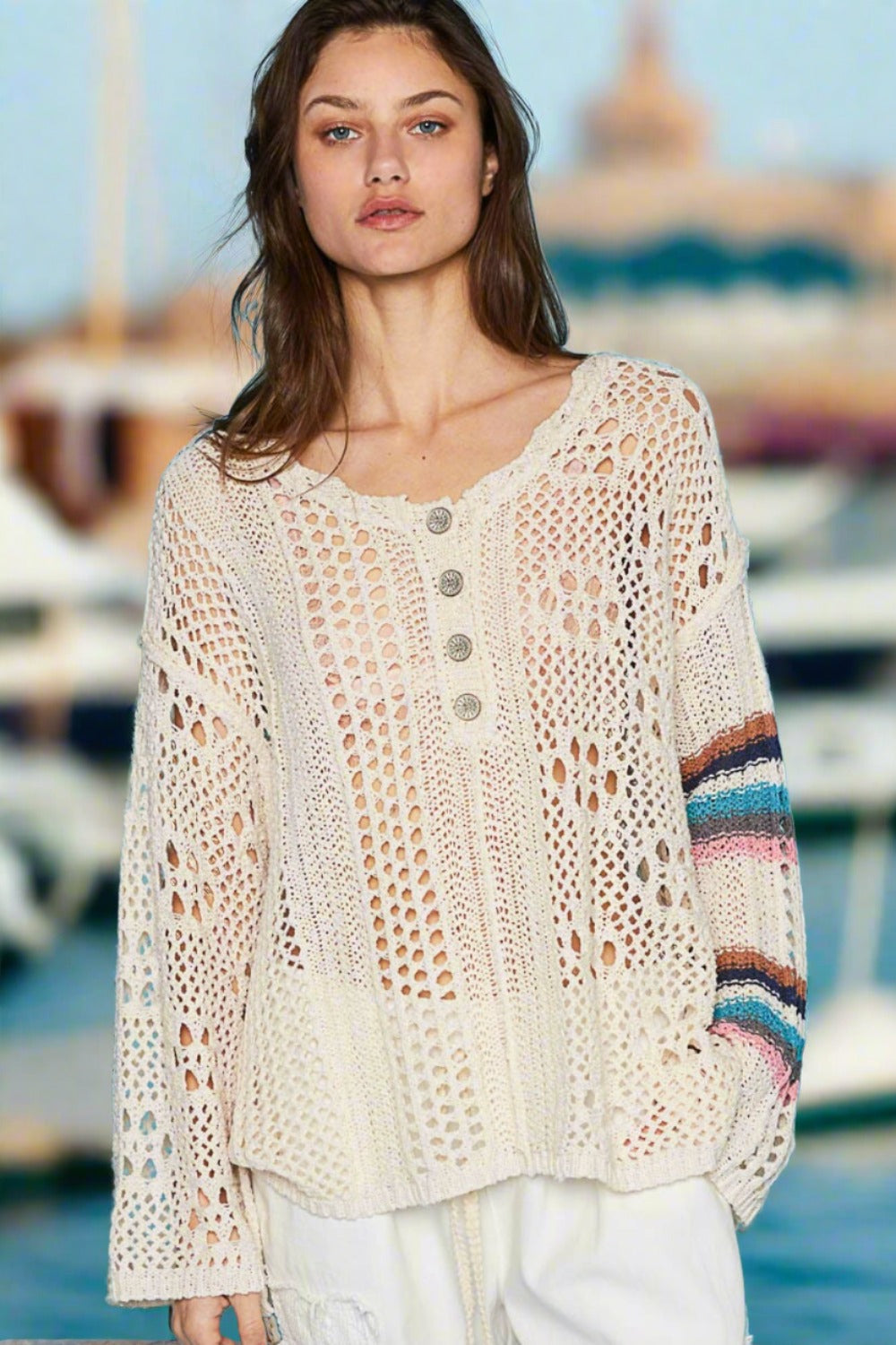 Stylish Striped Long Sleeve Knit Beach Cover Up - Lightweight Summer Swimwear Cover Dress for Women - Perfect for Poolside, Beach Vacation & Resort Wear