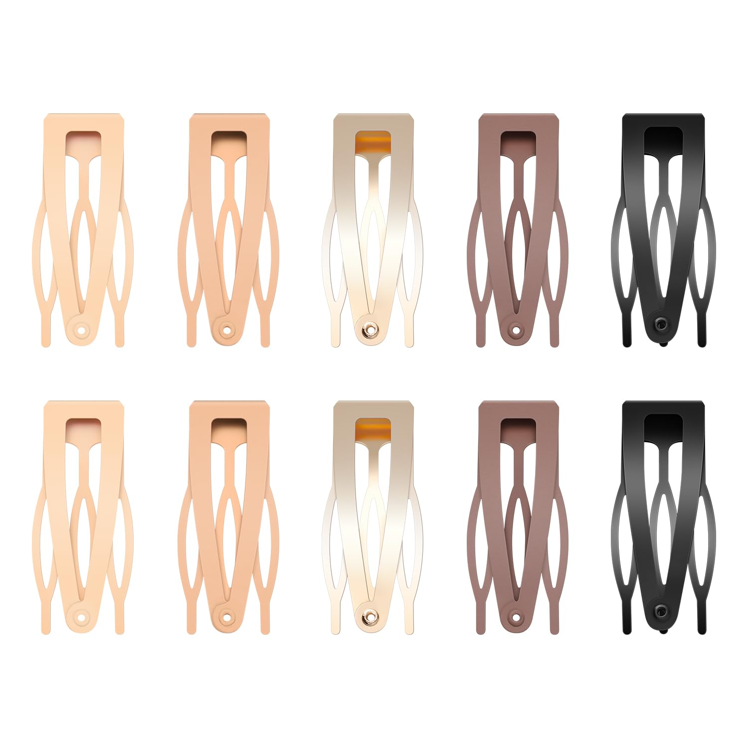 10 Pcs Double Grip Hair Clips - Sightor Metal Snap Hair Barrettes for Women, Salon Supplies, Hair Accessories (Black, Brown, Beige, Khaki, Gold) - Perfect for Styling, Updos, and Everyday Hair Hold
