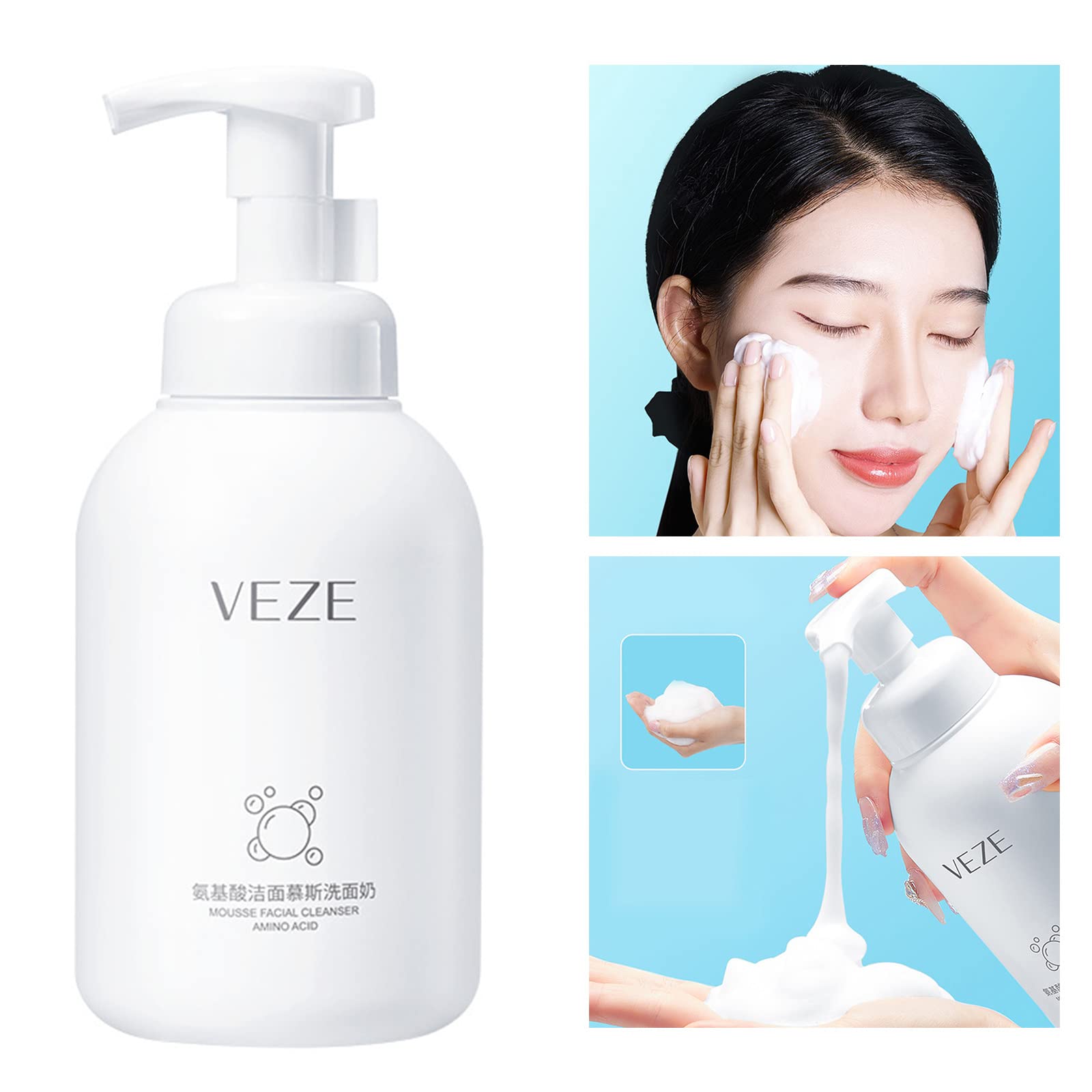 Amino Acid Foam Cleanser with Hyaluronic Acid - Gentle Face Wash for Dry, Oily & Combination Skin - 150ml Hydrating Cleanser for Women | Daily Skincare Routine & Makeup Removal