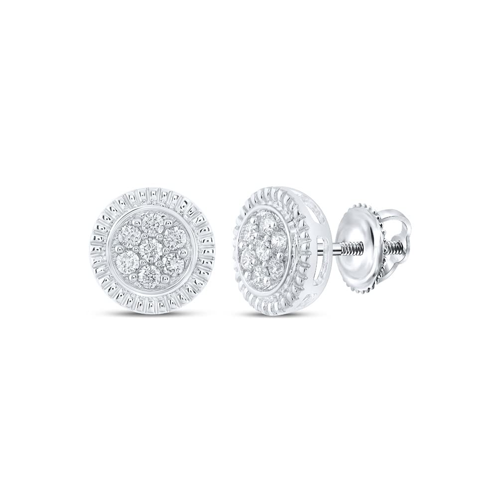 10K White Gold Women's Round Diamond Flower Cluster Earrings - 1/4 Cttw Stud Earrings for Wedding, Anniversary & Special Occasion Gifts
