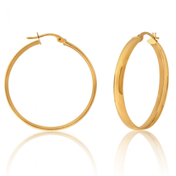 9ct Yellow Gold 30mm Plain Hoop Earrings for Women - Classic Circle Dangle Earrings for Everyday Wear, Party & Gift Giving