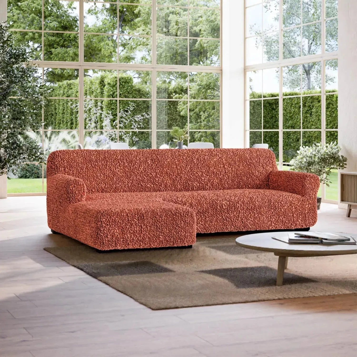 L-Shaped Sofa Slipcover with Left Chaise - Soft Fuco Cotton Fabric - Perfect for Sectional Couches in Living Room, Family Room & Home Theater