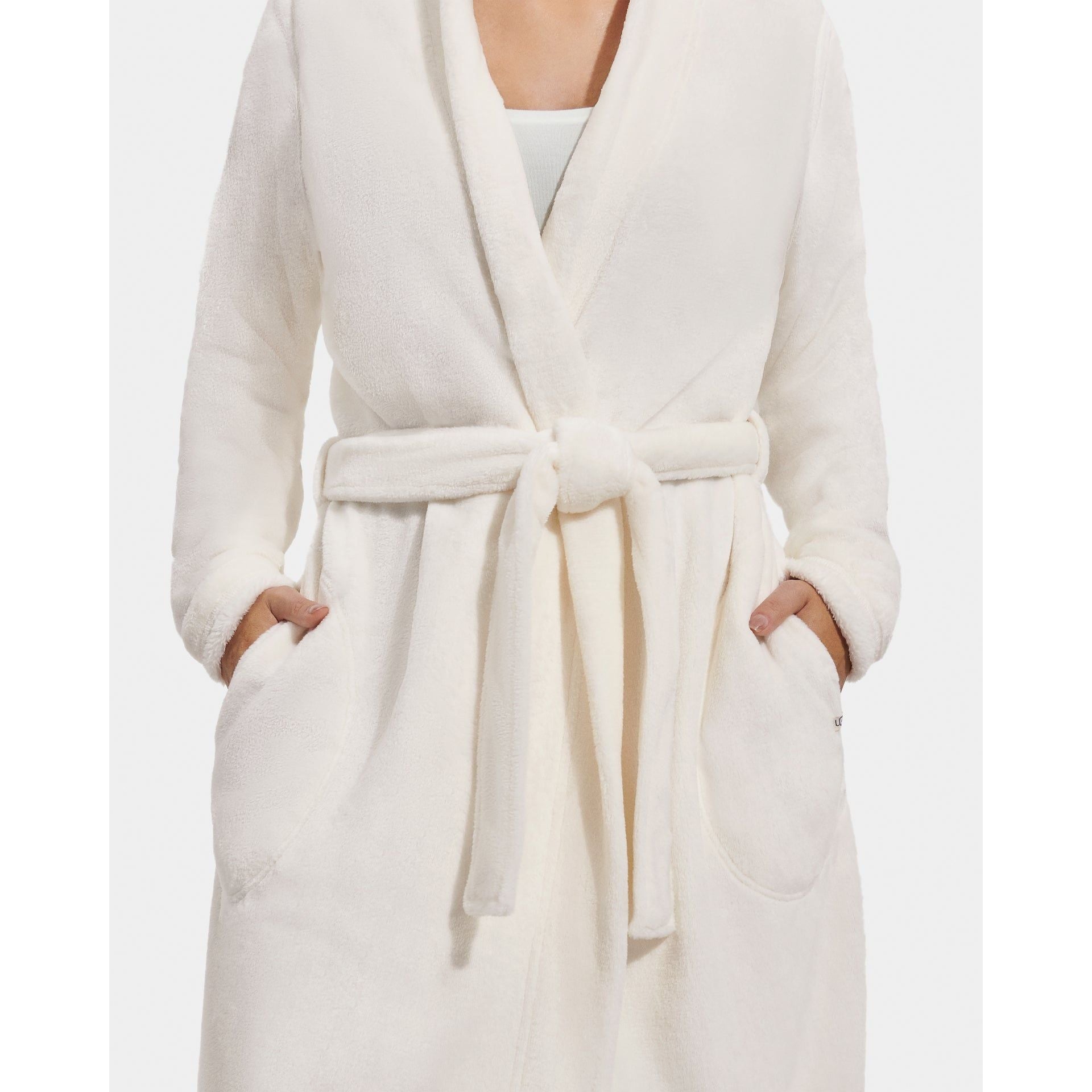 UGG Women's Marlow Robe - Soft Plush Fleece Bathrobe with Pockets, Nimbus Grey - Cozy Loungewear for Spa, Home & Winter Relaxation