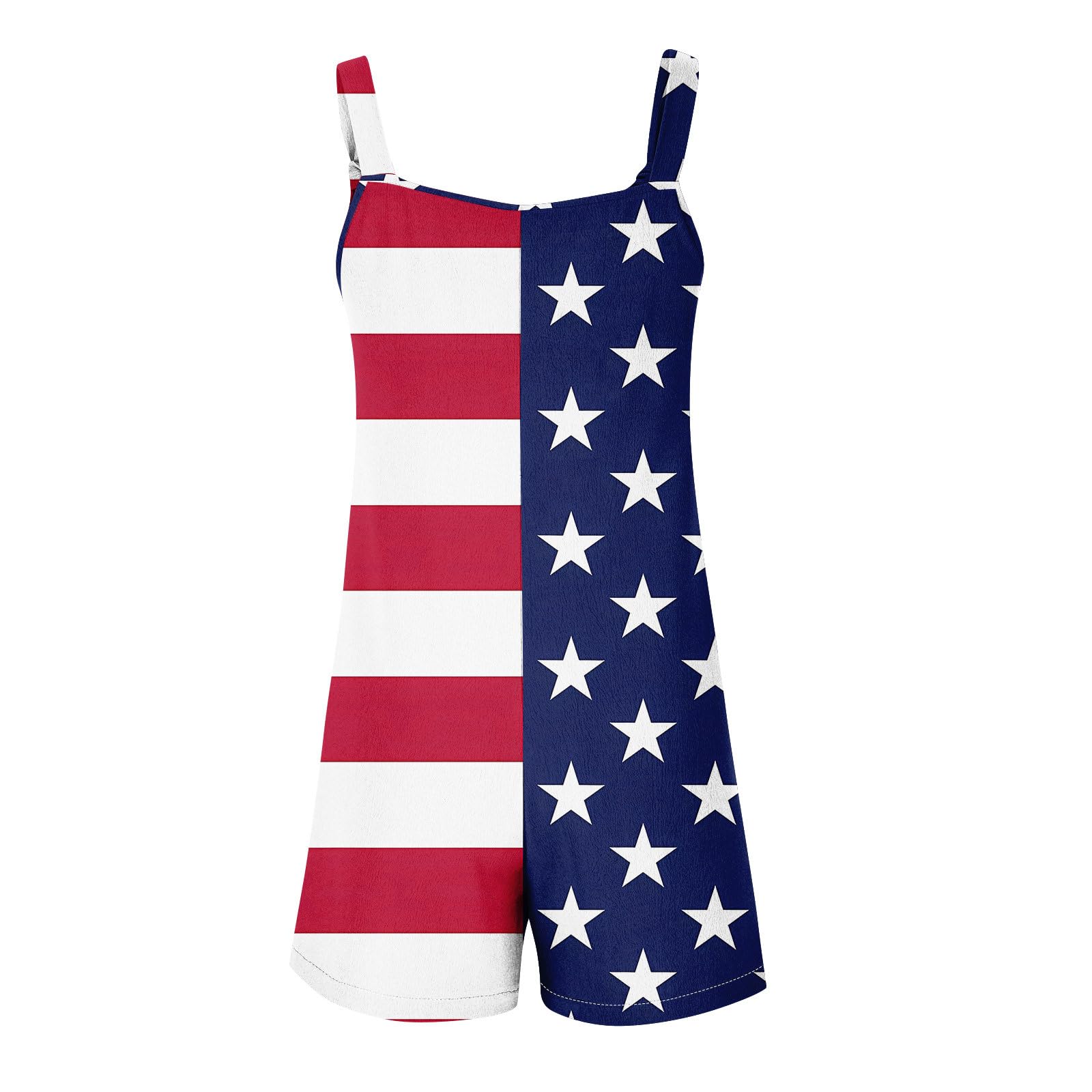 Women's Patriotic Stars & Stripes USA Flag Jumpsuit - Sleeveless Bib Romper with Pockets | Perfect for 4th of July, Independence Day & Summer Outfits