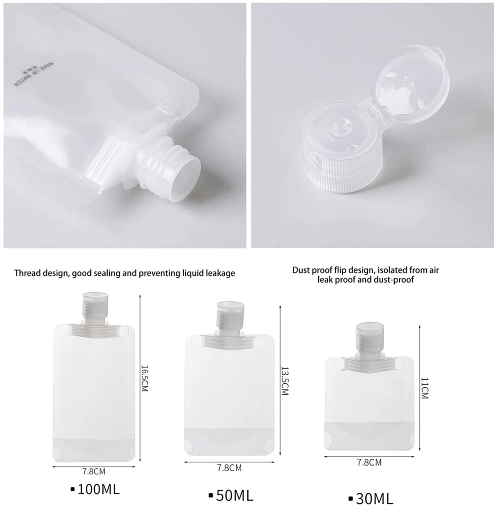 **Leak-Proof Refillable Travel Makeup Pouches – 9pcs 50ml Transparent Clamshell Squeeze Bags for Cosmetics, Skincare & Toiletries | Portable, Spout Design, Ideal for Travel, Gym & Daily Organizing**