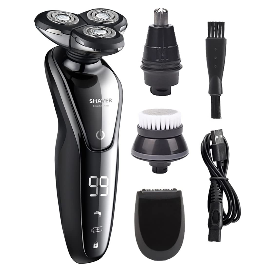 4-in-1 Electric Head Shaver for Bald Men - USB Rechargeable 4D Rotary Shaver & Beard Trimmer with Hair Clipper - Professional Grooming Kit for Smooth Shaving at Home, Travel or Gym