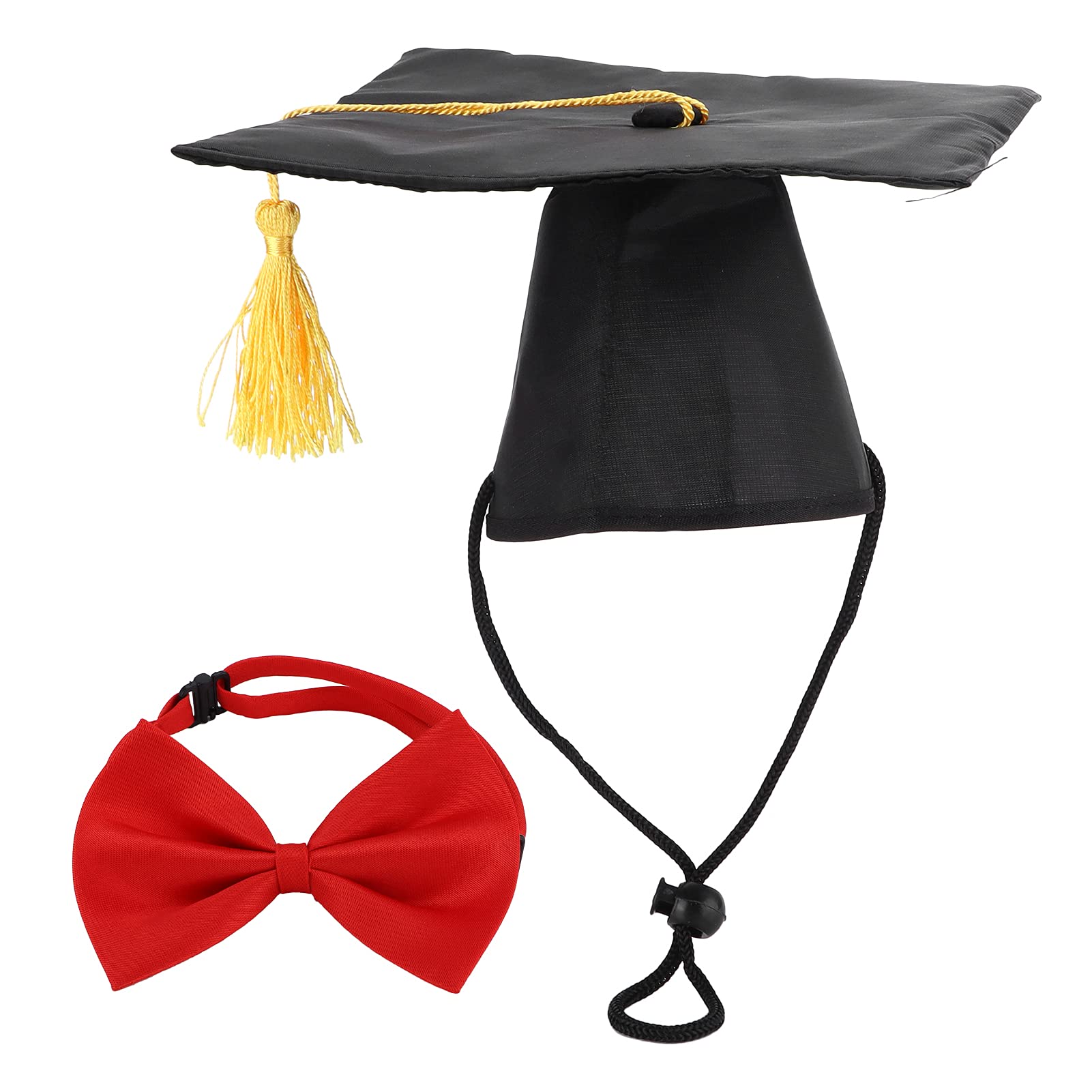 Pinsofy Adjustable Pet Graduation Caps & Necktie Collar Set - Yellow Tassel Dog Graduation Hat for Small, Medium & Large Dogs - Comfortable & Durable Dog Costume for Graduation Ceremonies, Photo Shoots & Birthday Parties (Red)