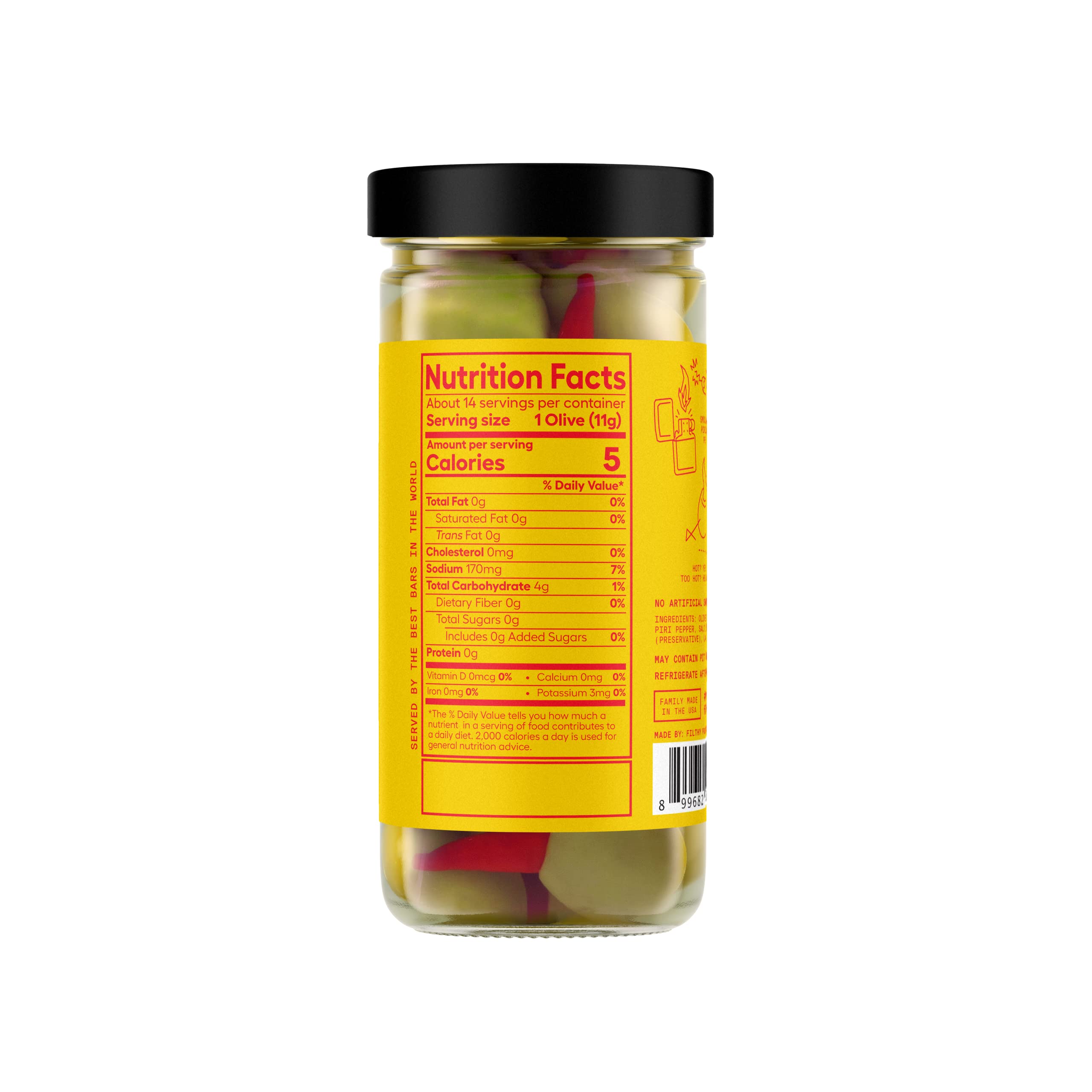 Premium Stuffed Olives for Cocktails - Pepper Filled Gourmet Olives in 8.5 Oz Jar (14 Count) - Perfect for Martinis, Bloody Marys & Charcuterie Boards