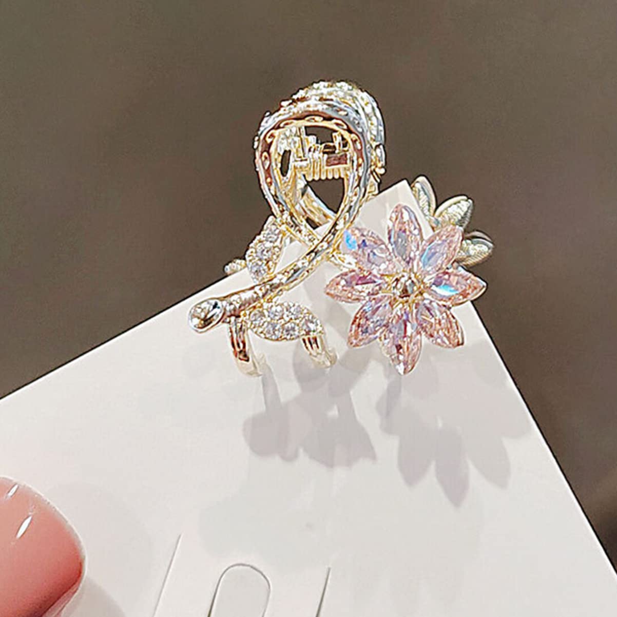 Lurrose Mini Claw Clips 2 Pack - Flower Hair Clips with Zirconia Crystals for Women & Girls - No-Scratch Hair Accessories for Curly, Wavy & Straight Hair - Perfect for School, Work, Parties & Everyday Styling