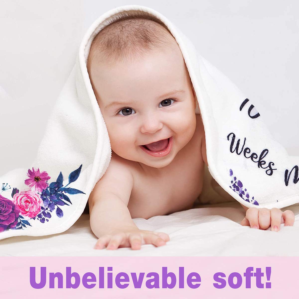 Boho Milestone Baby Blanket for Newborn Photography - 48x40 Inch Sea Shell Design with 1-12 Month Markers, Includes 4 Frames & Headband (BTXTPH914) - Perfect for Monthly Baby Photos, Nursery Decor and First Birthday Gifts