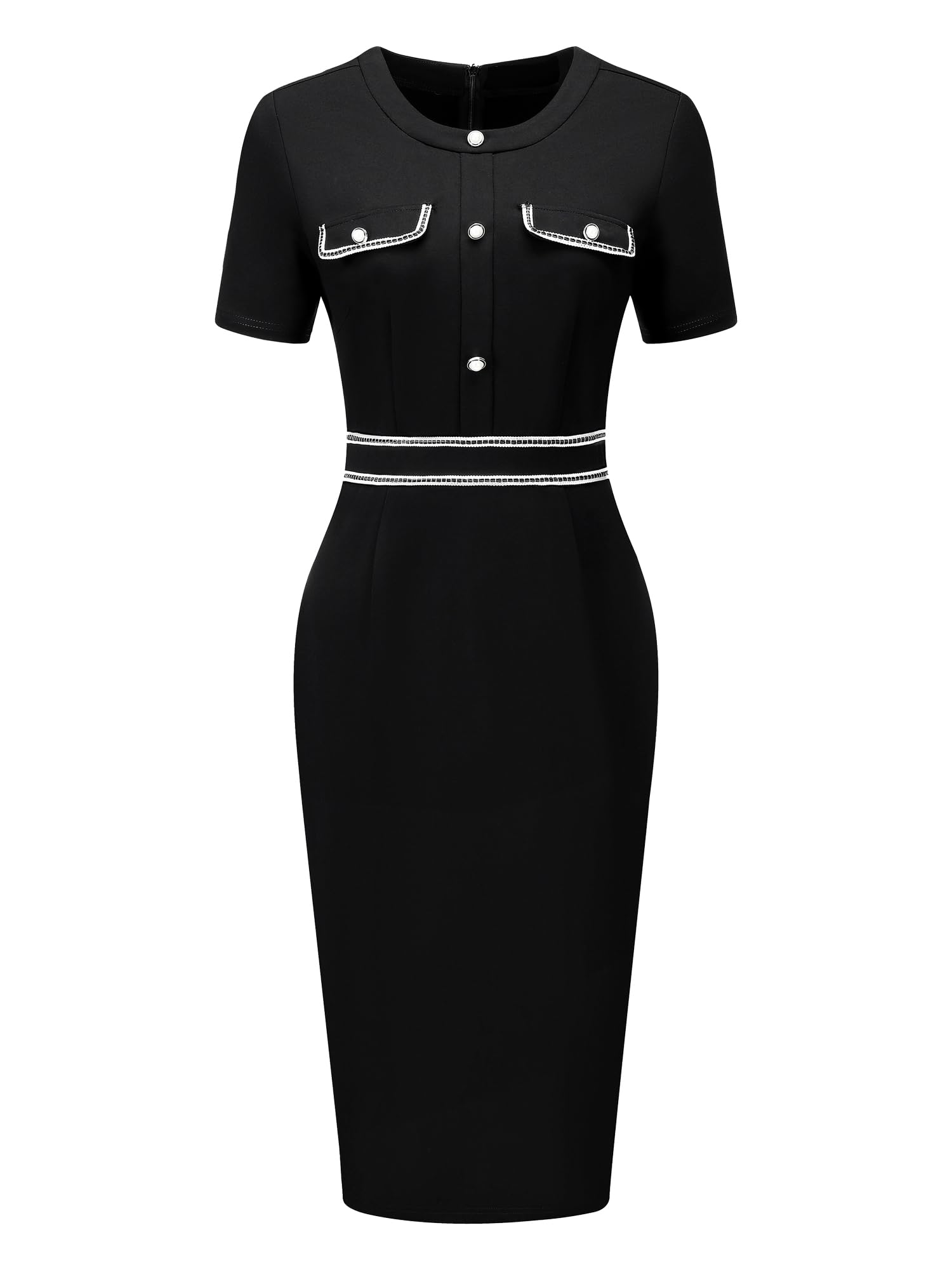 Women's Bodycon Pencil Dress - Contrast Color Formal Work Dress Knee Length Sheath Dress for Office, Cocktail Party & Evening Events | Slim Fit Stretchy Workwear & Business Attire