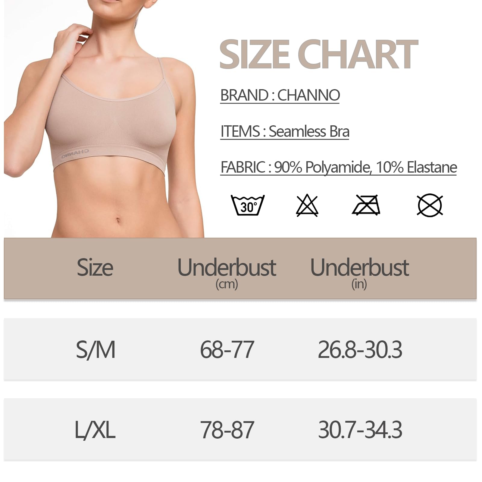 Channo Seamless Bra - Wireless, Adjustable Straps for Comfort & Support