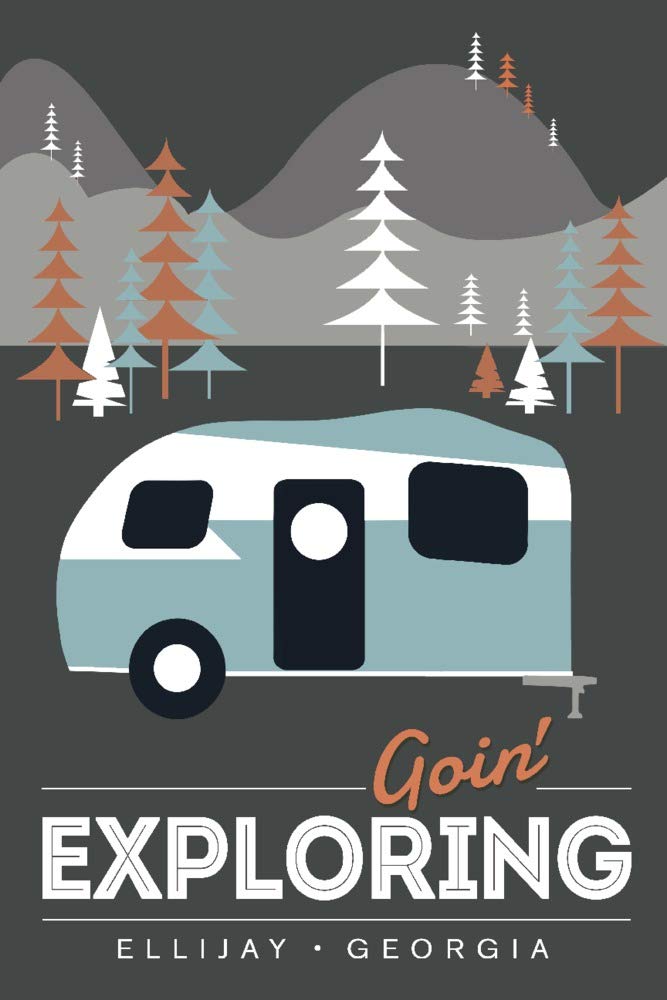 Ellijay Georgia Goin' Exploring Retro Camper 94925 - 24x36 Signed Art Print Poster - Vintage Travel Wall Decor for Home, Office & Cabin - Perfect for Camping Enthusiasts & Road Trip Lovers