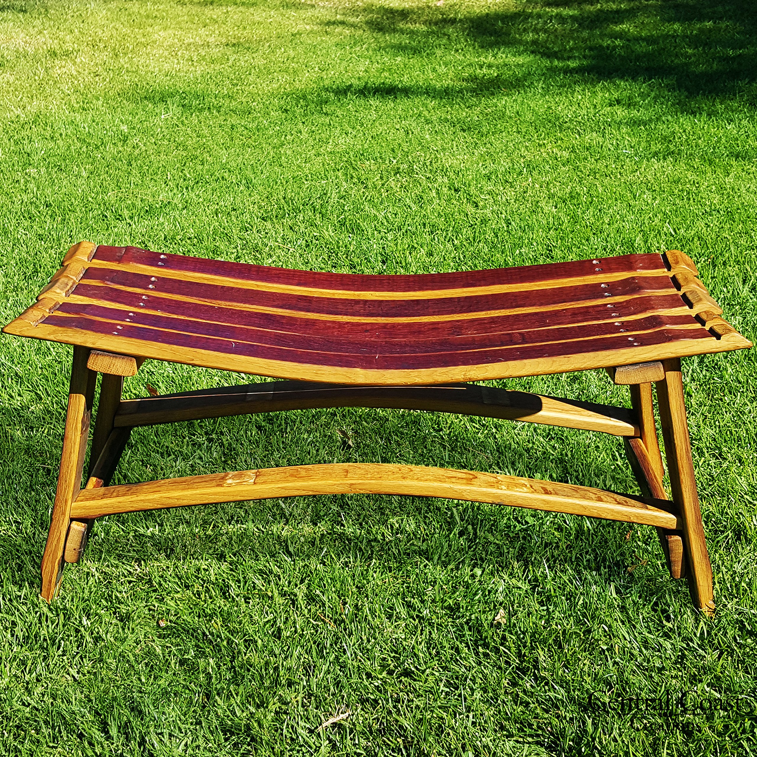 Handcrafted Wine Barrel Stave Garden Bench Without Backrest - Rustic Outdoor Furniture for Patio, Garden, and Backyard Decor