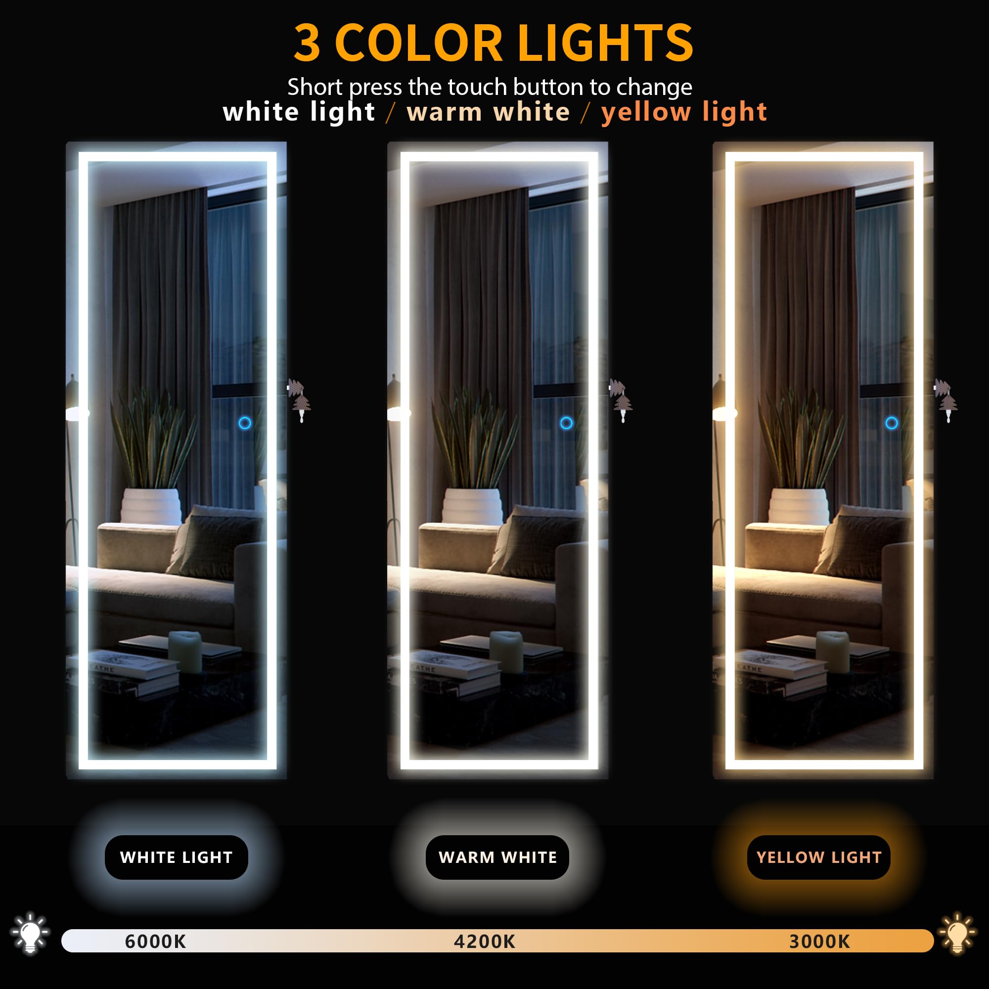 LVSOMT LED Mirror Jewelry Cabinet - Wall/Door Mount Jewelry Armoire Organizer with Lights, Full Length Mirror with Jewelry Storage, Over the Door Hanging Cabinet (Rustic Brown) | Perfect for Bedroom, Closet & Dressing Room Organization