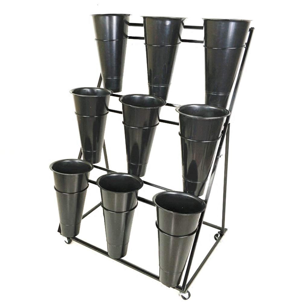 XJJUN Universal Flower Stand with Wheels - 9 Barrels Creative Plant Display Stand for Living Room, Courtyard, Garden - Heavy Duty & Removable - 70x50x105cm (Black) - Perfect for Home Decor, Wedding Arrangements & Outdoor Plant Displays