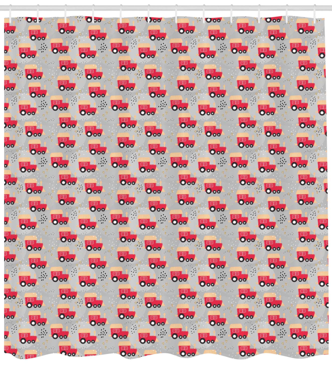 Ambesonne Transportation Themed Shower Curtain - Cartoon Train, Locomotives & Heart Designs, 69x70 Inch Fabric Bathroom Decor with Hooks in Dark Coral Peach | Kids' Bathroom Decor, Playful Nursery Theme