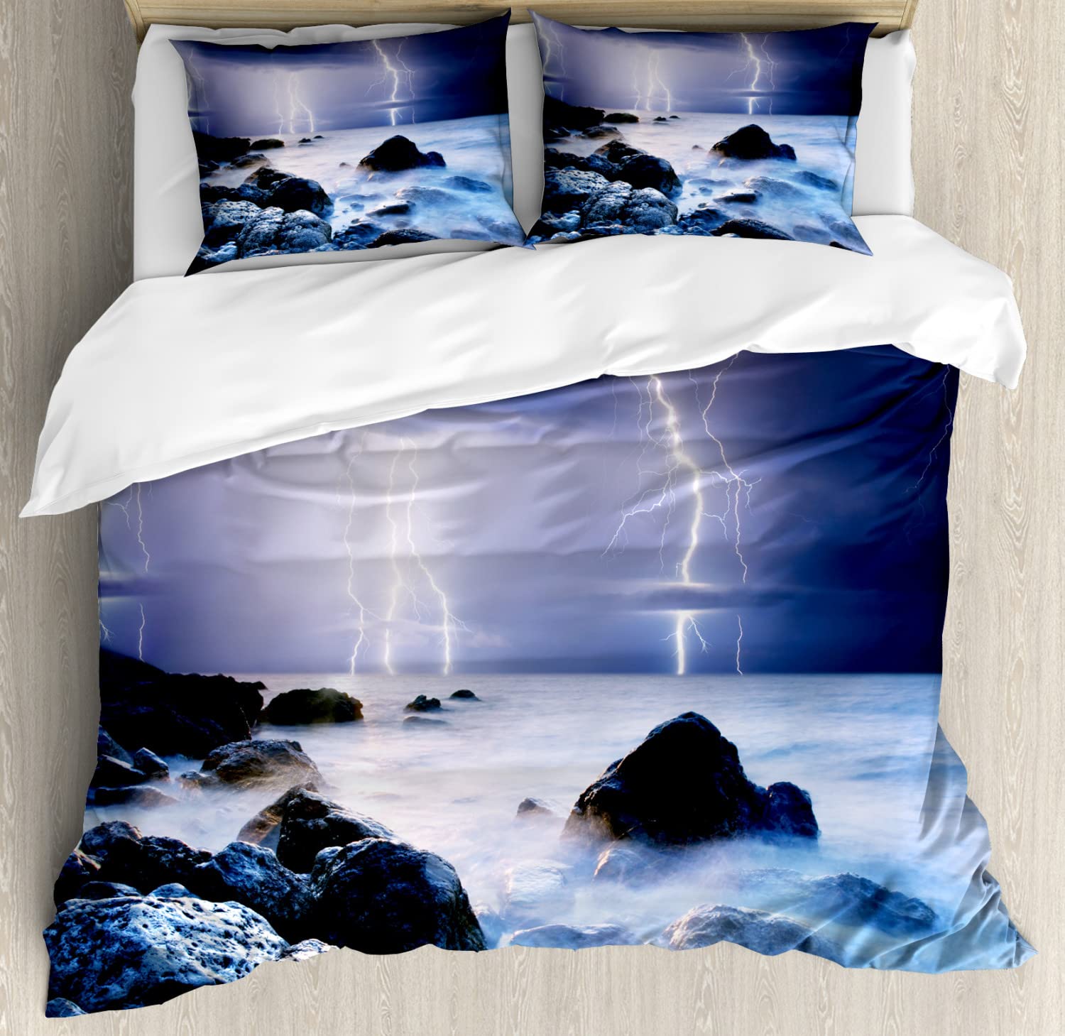 Ambesonne Nature Duvet Cover Set - Summer Storm Ocean Theme Bedding with 2 Duvet Covers & 2 Pillowcases, Twin Size (Purple Grey) | Perfect for Coastal Themed Bedrooms, Guest Rooms & Stormy Weather Decor