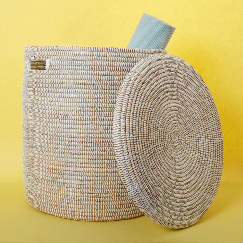 White Storage Basket with Lid - Medium Size for Home Organization, Bathroom & Closet Storage - Perfect for Laundry, Toys & Office Supplies