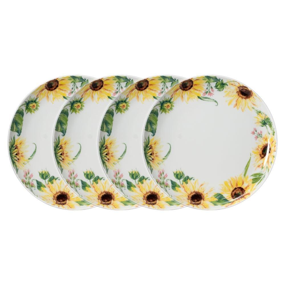 Sunflower Dinner Plates Set of 4 - Floral Farmhouse Tableware for Kitchen, Dining Room & Outdoor Picnics | Microwave & Dishwasher Safe Ceramic Plates