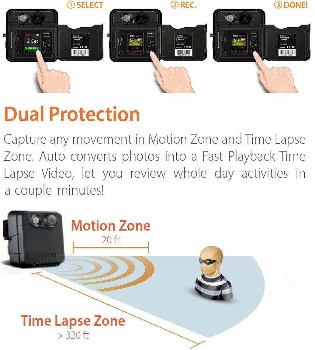 Brinno MAC200 Wireless Motion Activated Security Camera - Weatherproof Outdoor/Indoor Surveillance, Night Vision, Time-Lapse Recording - Ideal for Home, Office, Garage & Backyard Monitoring