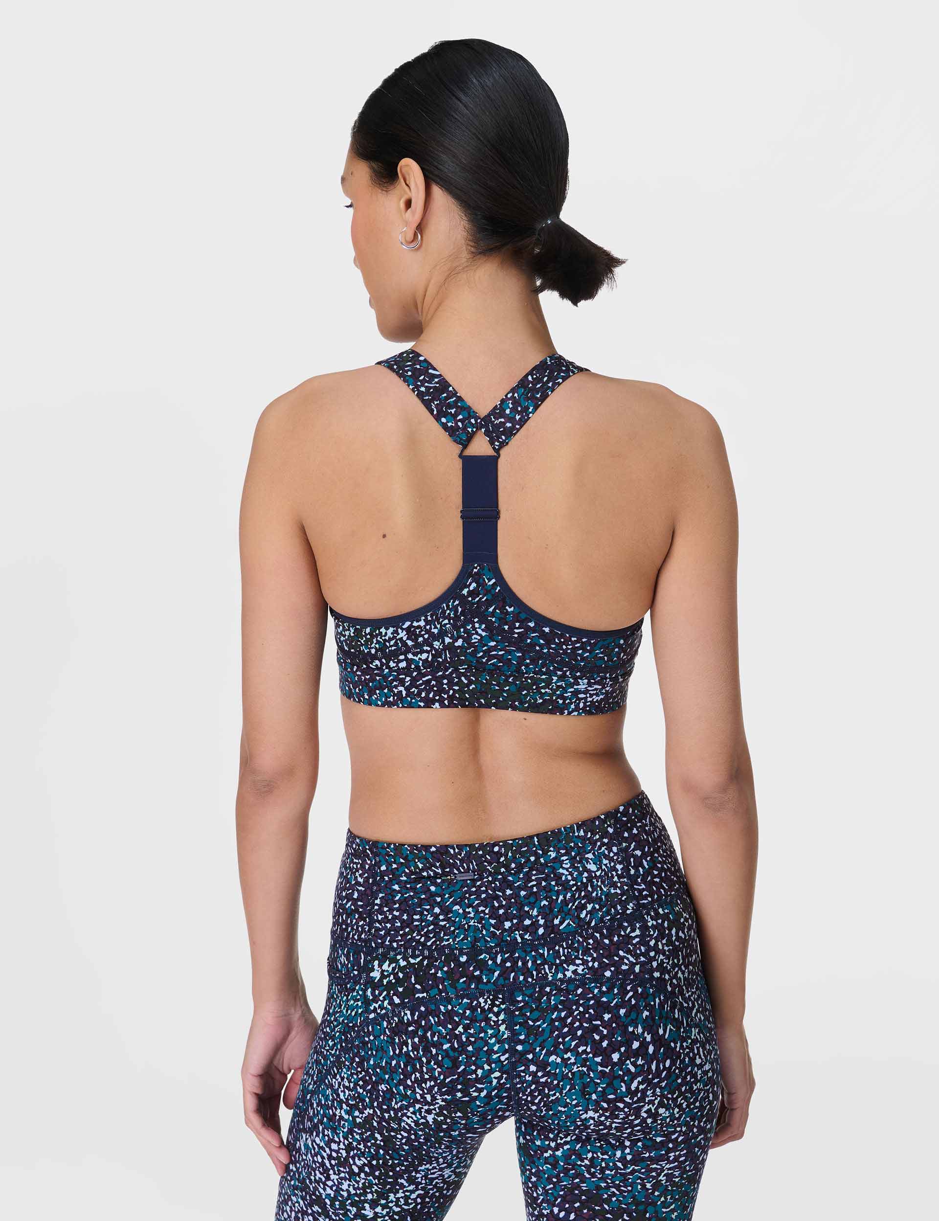 Power Medium Support Sports Bra - Blue Aurora Print - High-Impact Workout & Running Top for Women - Yoga, Gym & Activewear