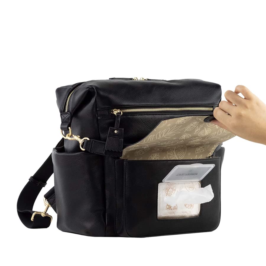 TWELVElittle Peek A Boo Convertible Hobo Diaper Bag Backpack - Vegan Leather with Changing Pad, Wipes Case & Stroller Clips (Black) | Perfect for Moms, Baby Essentials Storage & On-the-Go Parenting