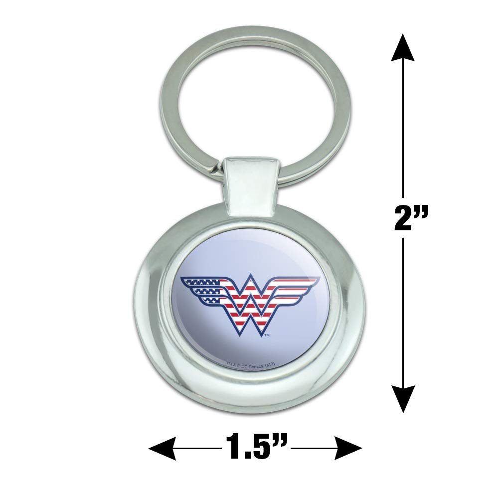 Wonder Woman USA American Flag Logo Keychain - Chrome Plated Metal Round Key Ring - Perfect for Gifts, Keychains Collection & Superhero Fans