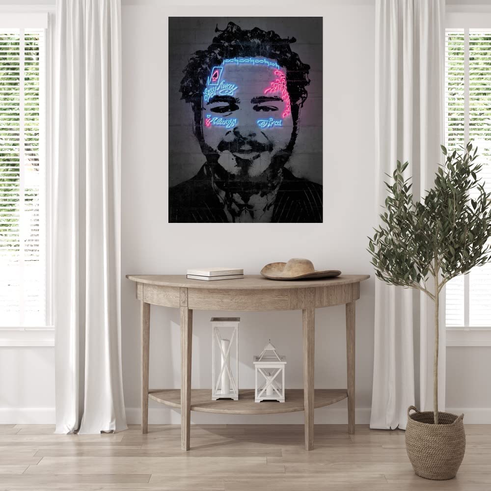 Post Malone Canvas Wall Art Print - 24x32 Inch Fine Art Painting by Octavian Mielu - Ready to Hang Home Decor for Living Room, Bedroom, Office & More - Perfect Gift for Music Fans & Modern Interior Design