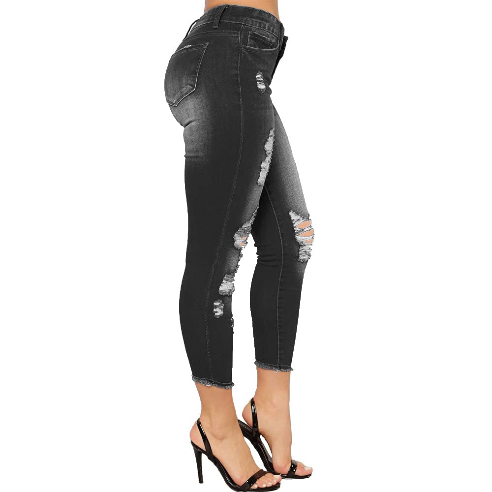 Women's Skinny Ripped Jeans - Stretch Distressed Denim Pants with Destroyed Details | Perfect for Casual Outfits, Streetwear & Night Out Looks
