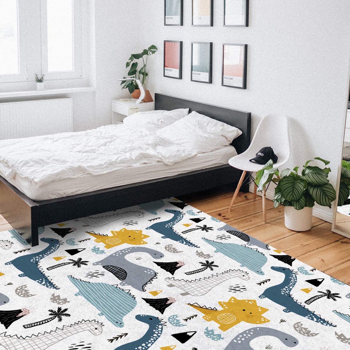 Dinosaur Themed 4x6 Feet Soft Shag Area Rug - Non-Slip Kids Play Mat for Nursery, Boys & Girls Bedroom | Cute Cartoon Design, Washable & Non-Shedding Carpet - Perfect for Playrooms, Living Rooms & Toddler Safe Flooring