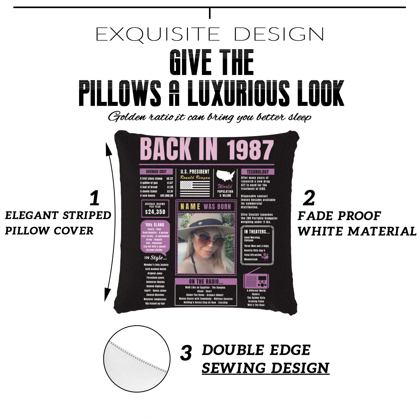 Custom 37th Birthday Throw Pillow for Women - Soft Purple 1987 Themed Sofa Pillowcase | Unique Birthday Gift for Men, Women, Boys & Girls | Perfect for Birthday Parties, Home Decor & Anniversary Celebrations