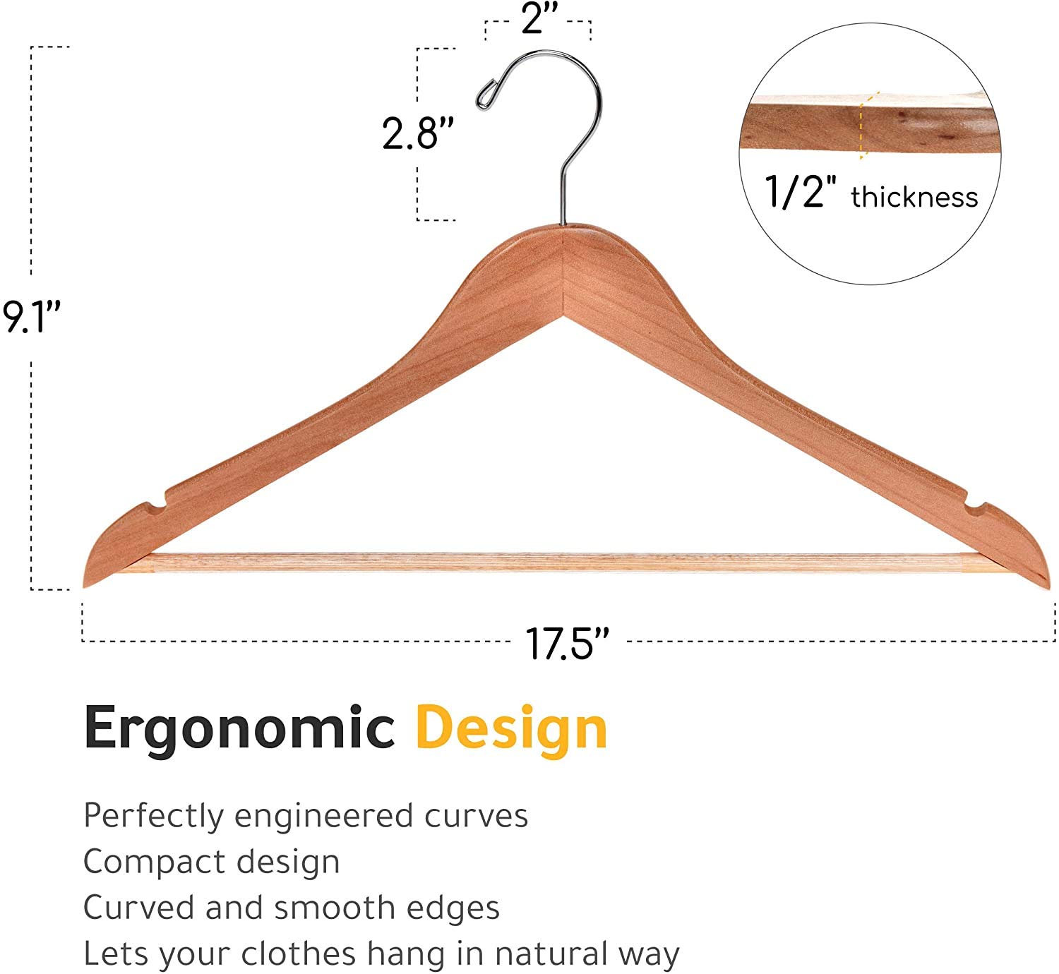 Premium Solid Wooden Hangers - 80 Pack Slightly Curved Coat Hangers with Chrome Hooks - Heavy Duty Clothes Hanger for Jackets, Shirts, Pants & Suits - Natural Wood Closet Organizer for Home, Hotel & Retail Use