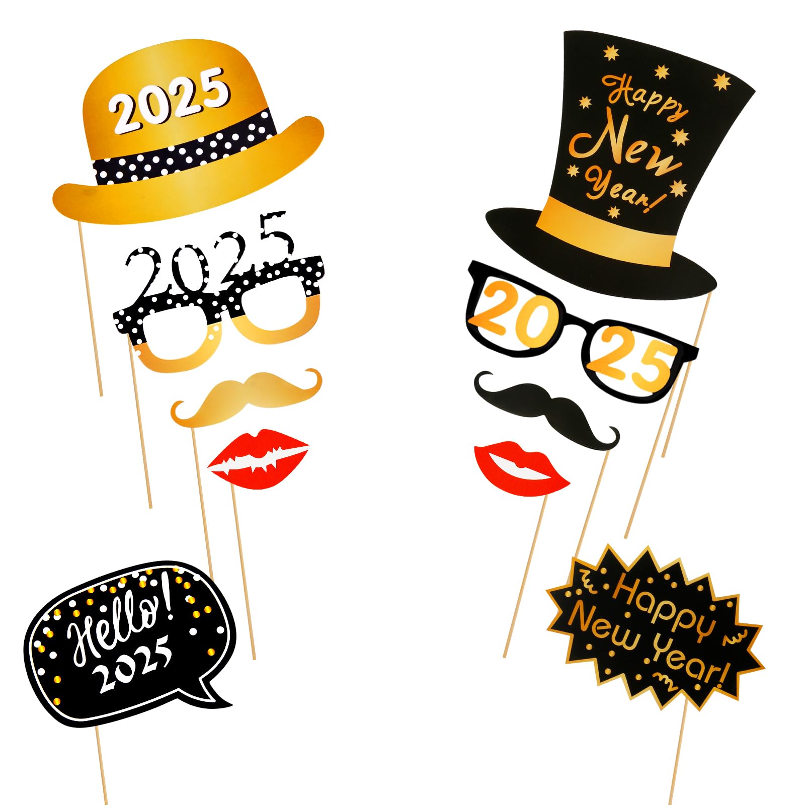 47Pcs New Year's Eve Photo Booth Props 2025 - NYE Party Decorations, Happy New Year Photo Booth Accessories for 2025 Celebrations - Perfect for New Year's Eve Parties, Countdown Events & Social Media Photos