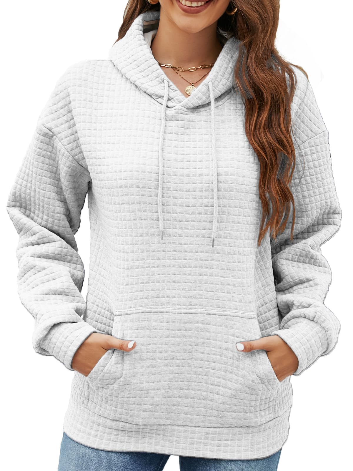 Women's Lightweight Waffle Hoodie Sweatshirt - Soft Pullover for Fall & Winter - Cozy Warm Long Sleeve Shirt - Perfect for Casual Outfits, Layering, and Cold Weather Comfort