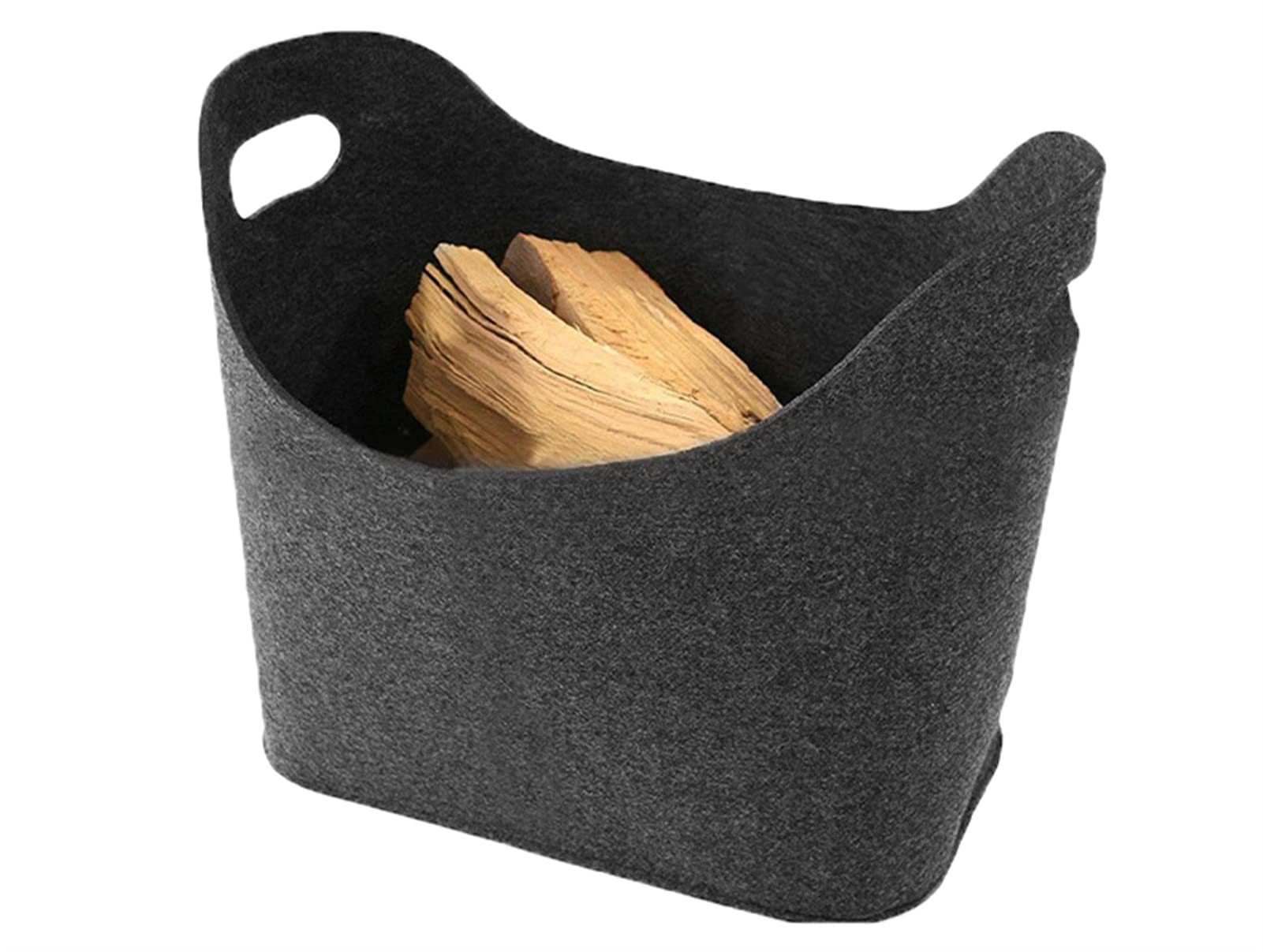 Heavy Duty Felt Firewood Basket - Dark Grey Fireplace Log Holder with Carry Handles (19.5x9.8x9.8 Inches) - Perfect for Storing Firewood, Newspapers, Magazines & Toys - Ideal for Living Room, Patio & Camping Use