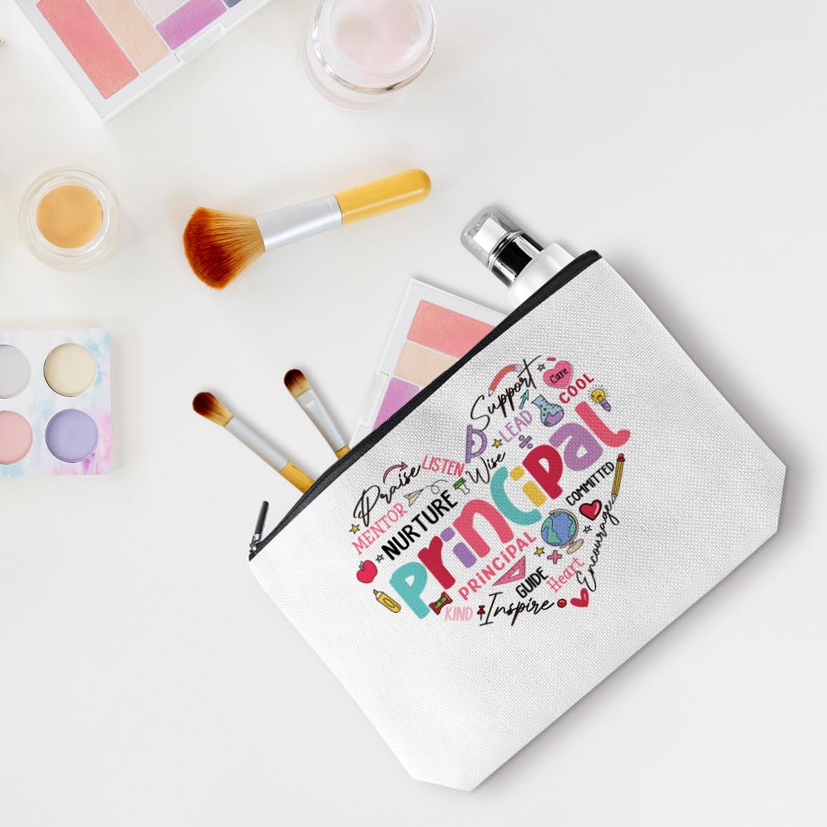 Principal Gifts Teacher Appreciation Makeup Bag - Inspirational Cosmetic Pouch for Women, Her, Physical Therapist, Dance Teacher & Colleagues - Perfect Graduation Thank You Gift, Christmas & Birthday Present - Great for Travel, Work & Daily Makeup Organization
