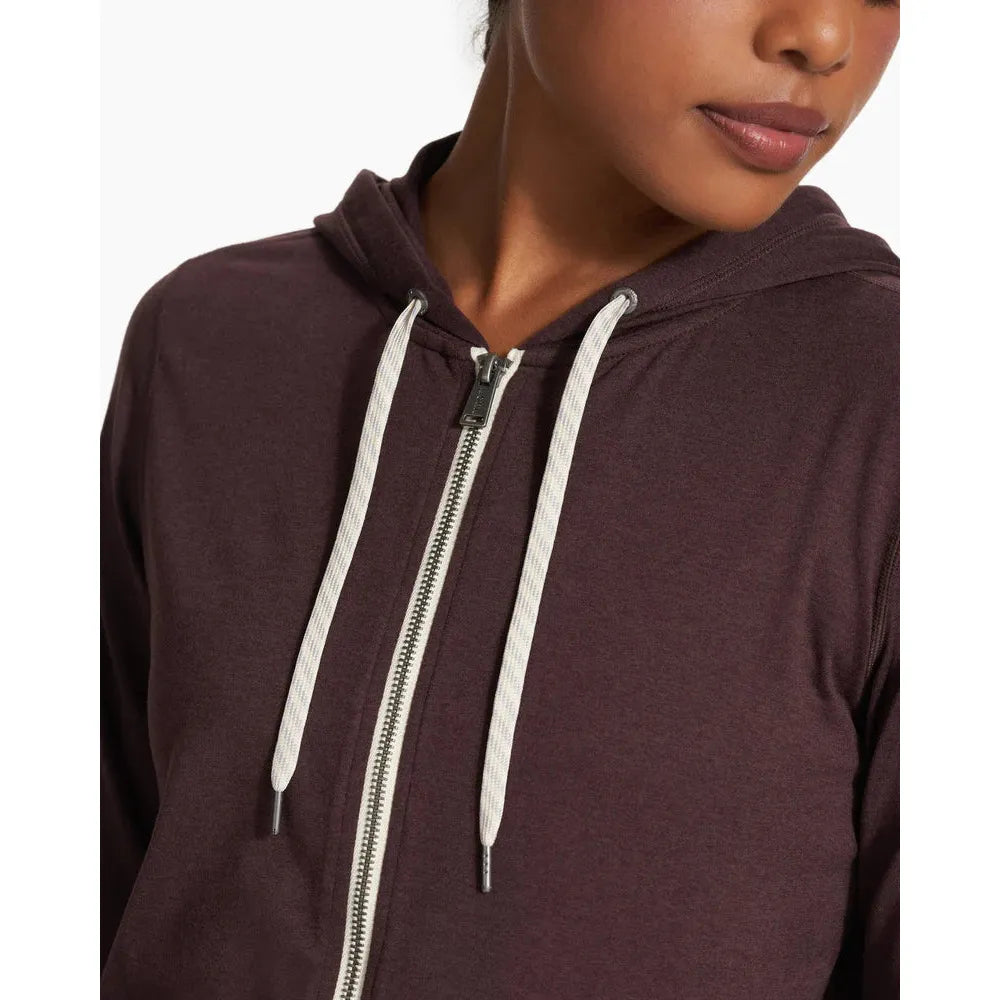 Vuori Women's Performance Hoodie 2.0 - Moisture Wicking Workout Hooded Sweatshirt in Mahogany Heather for Yoga, Running & Gym Training