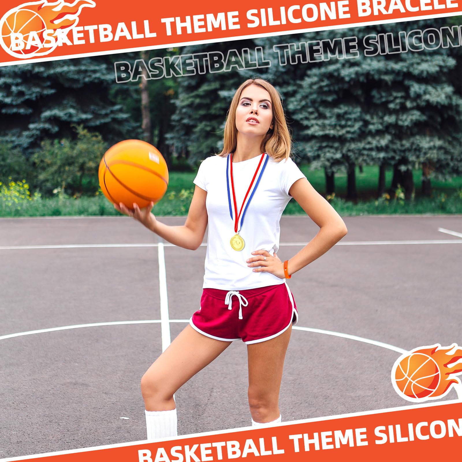 48 Pcs Basketball Medals & 24 Pcs Silicone Wristbands Set - Sports Awards for Kids & Adults - Perfect for Basketball Tournaments, Team Gifts, and Party Favors - Includes Neck Ribbons & Rubber Bracelets