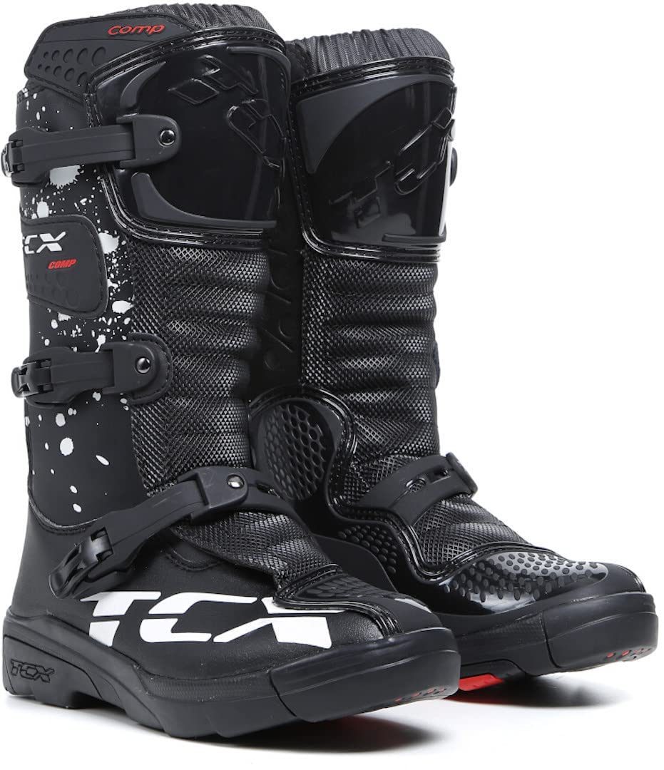 TCX Men's Biker Motorcycle Boots - Black & White Riding Boots for Cruiser & Sport Bikes | Durable Leather Motorcycle Footwear for Long Rides & Commuting