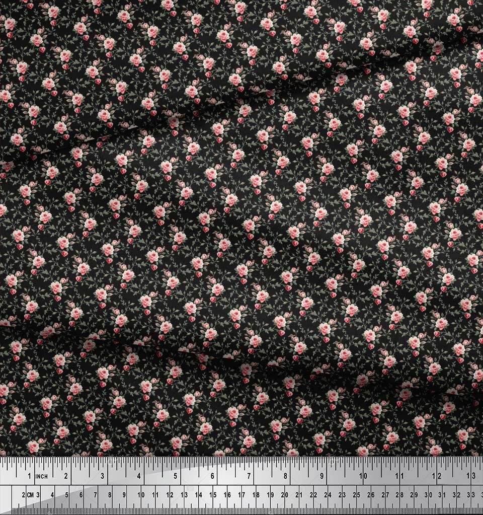 Soimoi Moss Georgette Brown Fabric by The Yard - 42 Inch Wide Printed Fabric with Small Leaves and Rose Patterns - Perfect for Dresses, Scarves, Curtains and DIY Craft Projects