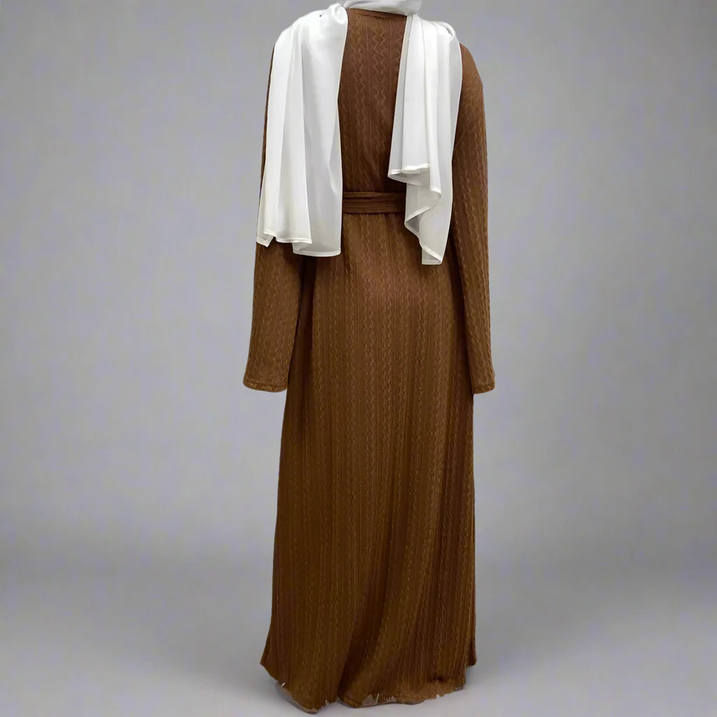 Muslim Women's Winter Wool Open Abaya Dress with Pockets - Elegant Long Dress for Prayer, Mosque & Special Occasions