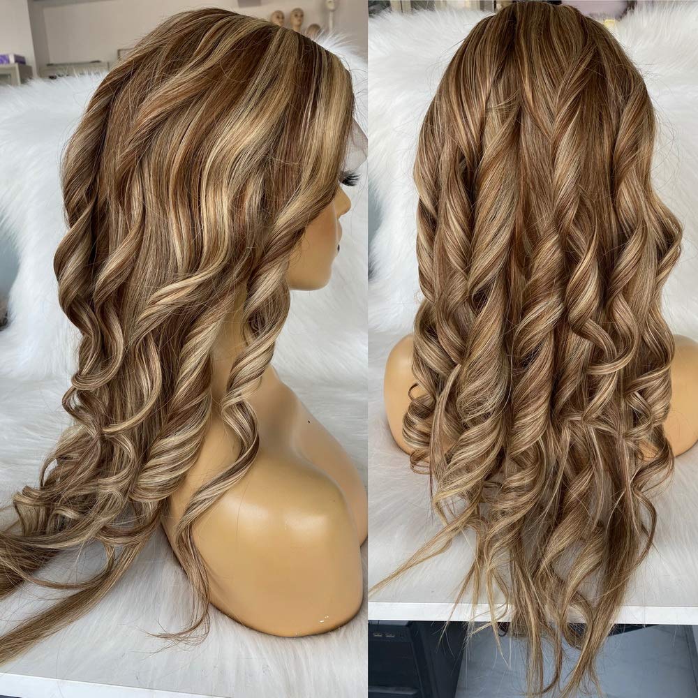 13×6 HD Lace Front Wig Human Hair - Highlight Blonde Brown Body Wave Wigs for Black Women | Pre Plucked Bleached Knots with Baby Hair | Brazilian Remy 24 Inches | Perfect for Daily Wear, Parties & Special Occasions