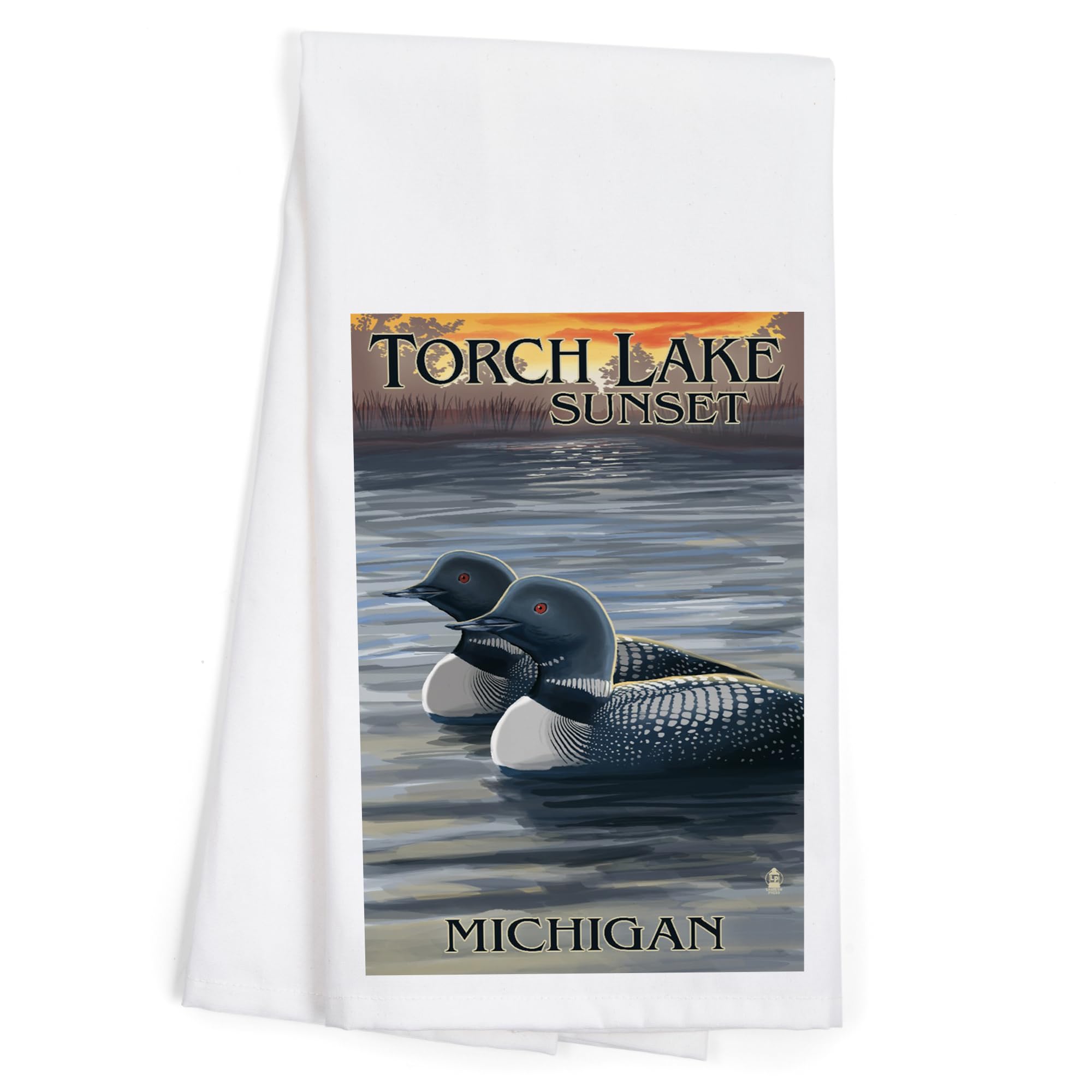 Lantern Press Torch Lake Michigan Loons at Sunset 100% Cotton Tea Towel - Decorative Hand Towel for Kitchen, Home Decor & Gifts - Perfect for Dish Drying, Wall Art & Cozy Farmhouse Style