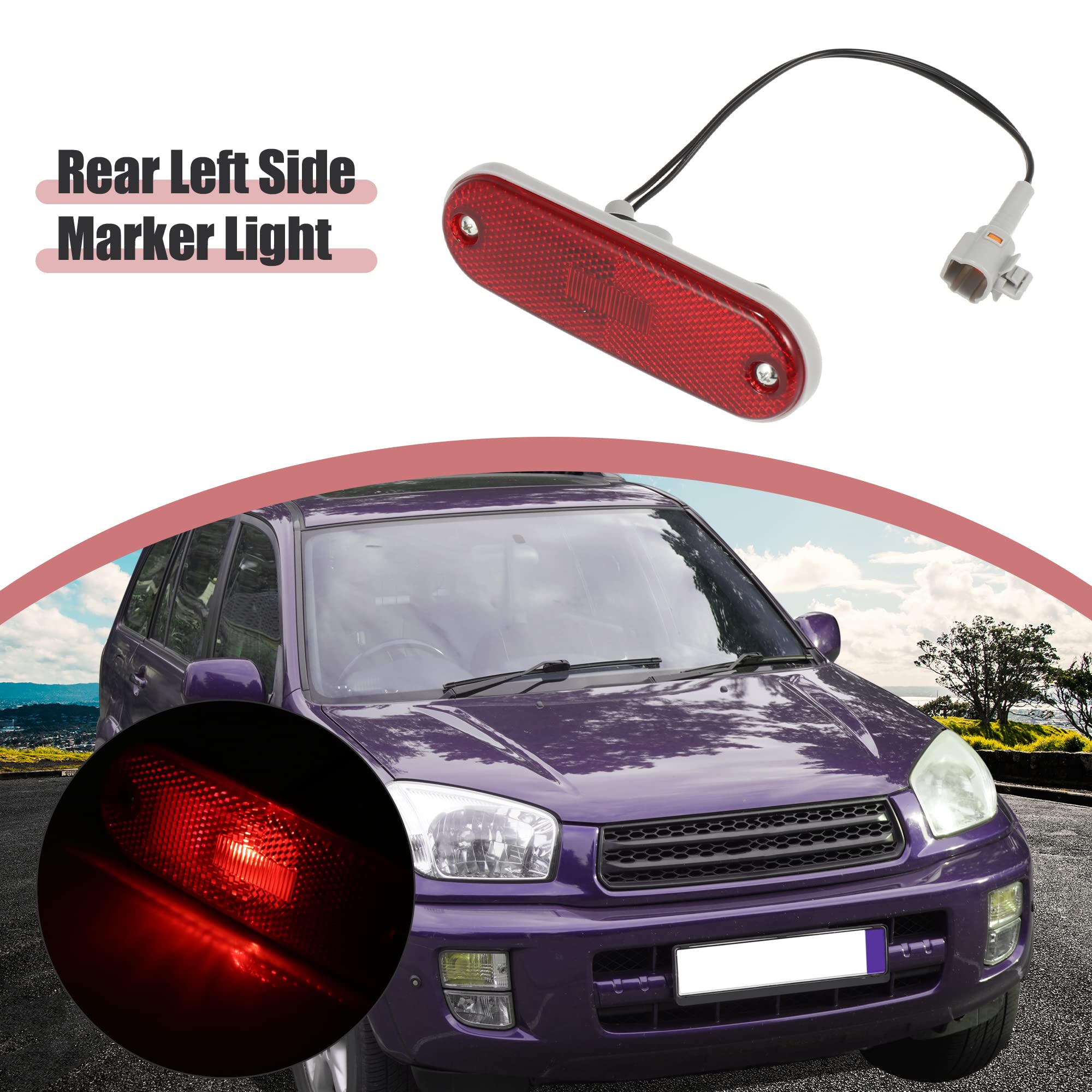 X AUTOHAUX Red Side Marker Reflector Lamp - Replacement for Toyota RAV4 1996-2004 Left Rear Bumper (Part #81760-42010) | Durable Exterior Lighting for Improved Night Visibility & Safety