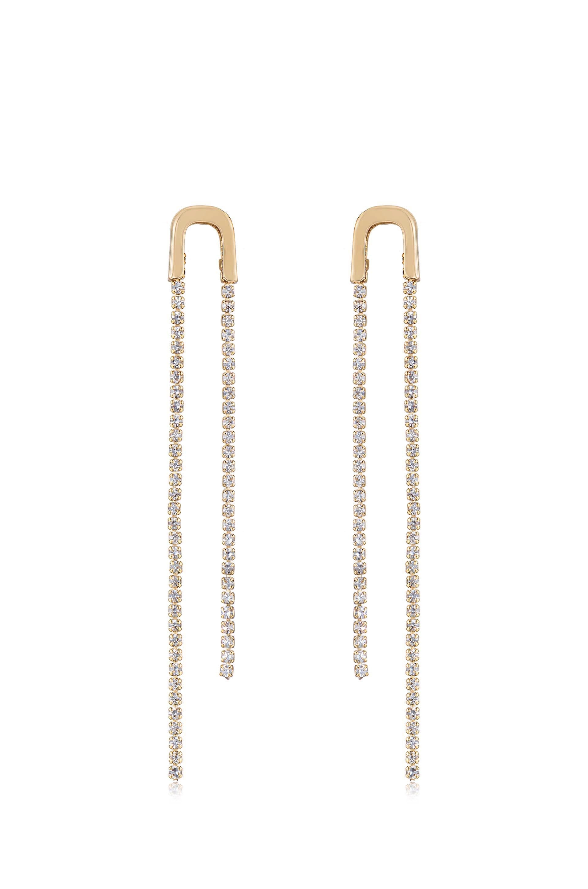 Double Crystal Chain Drop Earrings for Women - Elegant Dangling Jewelry for Party, Wedding & Evening Events